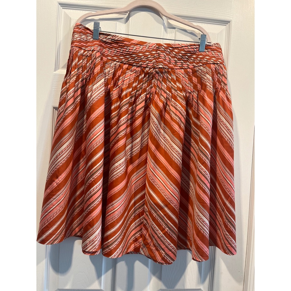 Talbots Orange Pink Striped Pleated A-Line Cotton Skirt Size 16 Chevron Waist